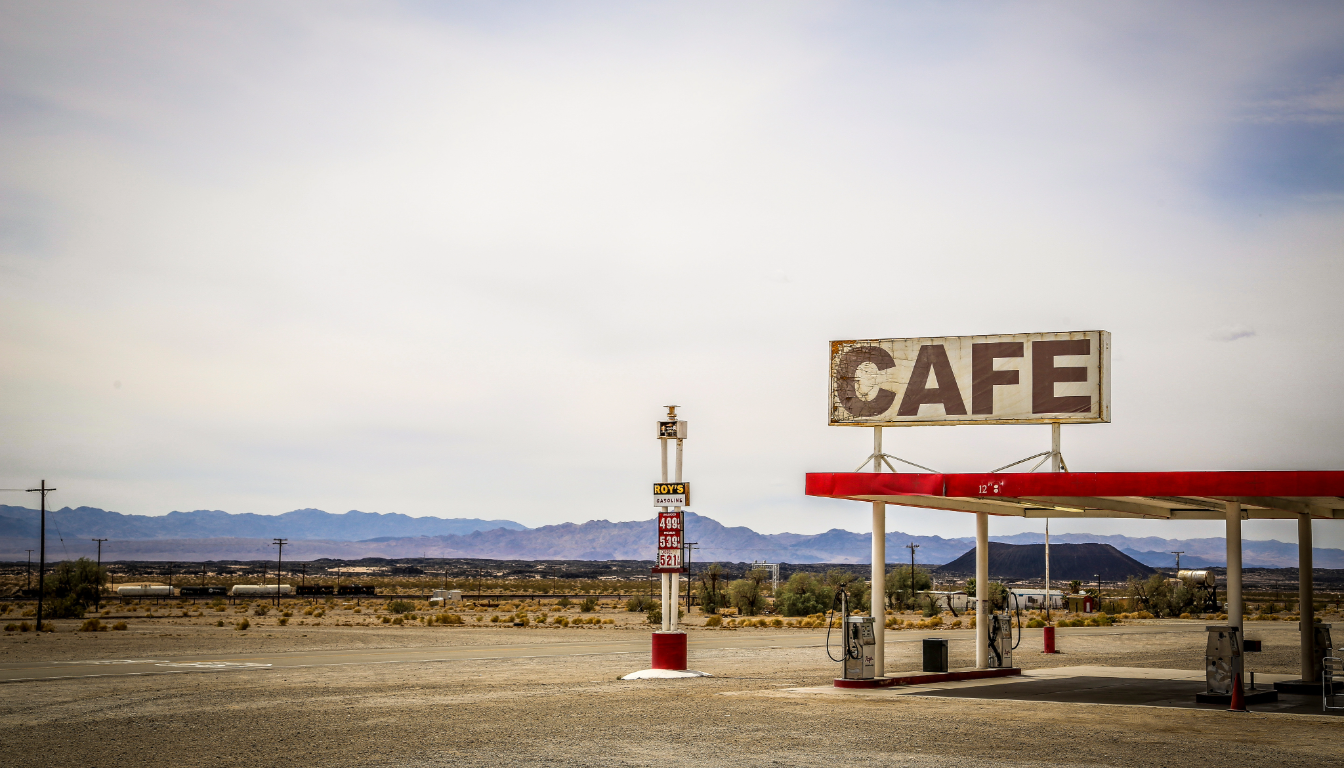 A gas station and restaurant in the 1960s.